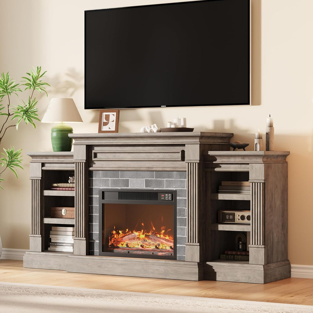 71 Inch Electric Fireplace with Matal, Fireplace TV Stand for TV Up to 80"
