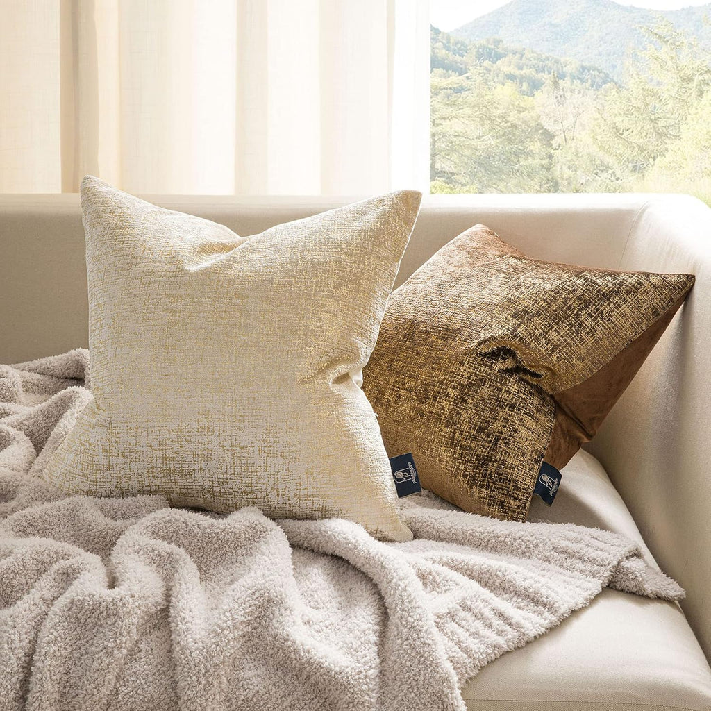 Pack of 2 Sparkling Velvet Decorative Solid Throw Decorative Pillow Cover Soft Gold Glitter Square Cushion Cover