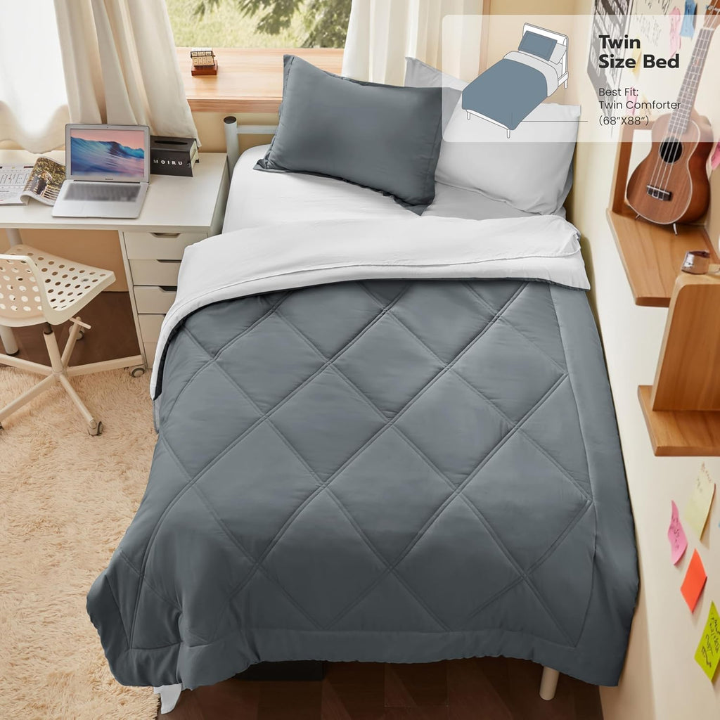 Twin Comforter Set with Sheets Dark Grey, 5 Pieces Twin Bedding Sets with 1 Down Alternative Comforter, 1 Flat Sheet - Set of 5