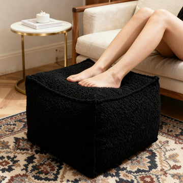 Square Boucle Pouf Ottoman Footrest, Soft & Lightweight Footstool with Foam Filling, Laid-Back Lounge Style