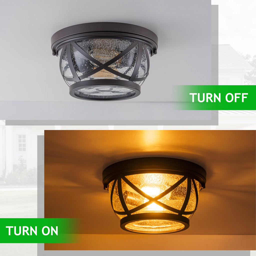 Bronze Flush Mount Ceiling Light Fixtures, 2-Light Ceiling Mount for Industrial with Seeded Glass Lampshade, Modern
