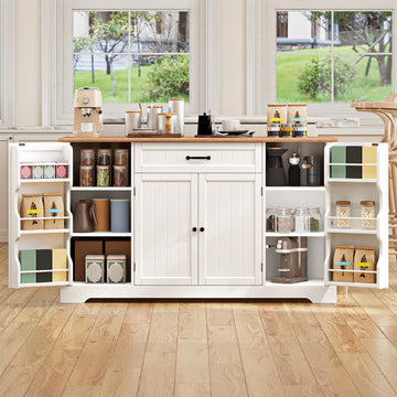 56" Kitchen Coffee Bar Cabinet with Storage, White and Rustic