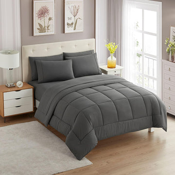 Queen Comforter Set with Sheets - 7-Piece Bedding Collection - 1 Comforter, 1 Fitted Sheet, 1 Flat, 4 Pillowcases