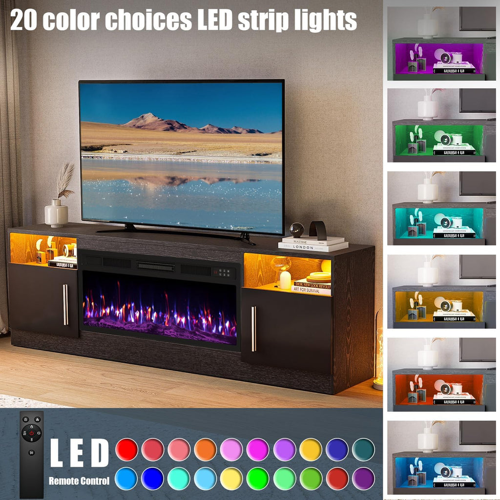 Fireplace with TV Stand 36" inch Electric Fireplace Up to 80" TVs, LED Light Entertainment Center, 70" Modern Wood