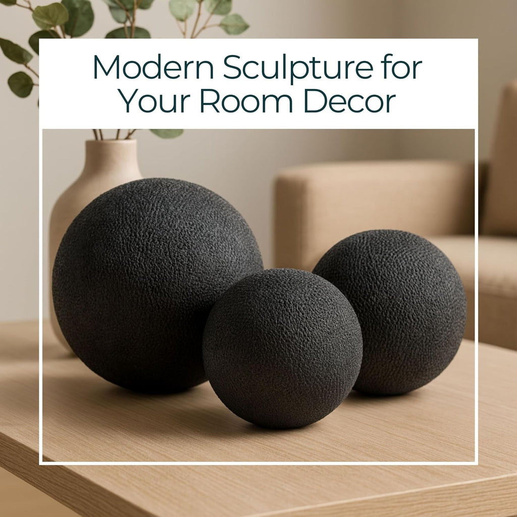 Set of 3 Modern Decorative Orbs - Beaded Ceramic & Stoneware Balls for Bowls, Centerpieces, Table Decor, Aesthetic