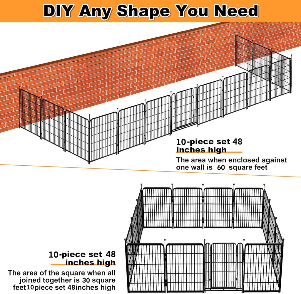 48 in(H) Decorative Garden Fence with Gate,8 Panels Total 17.7 Ft(L) Heavy Duty Iron Animal Barrier Fence for Yard