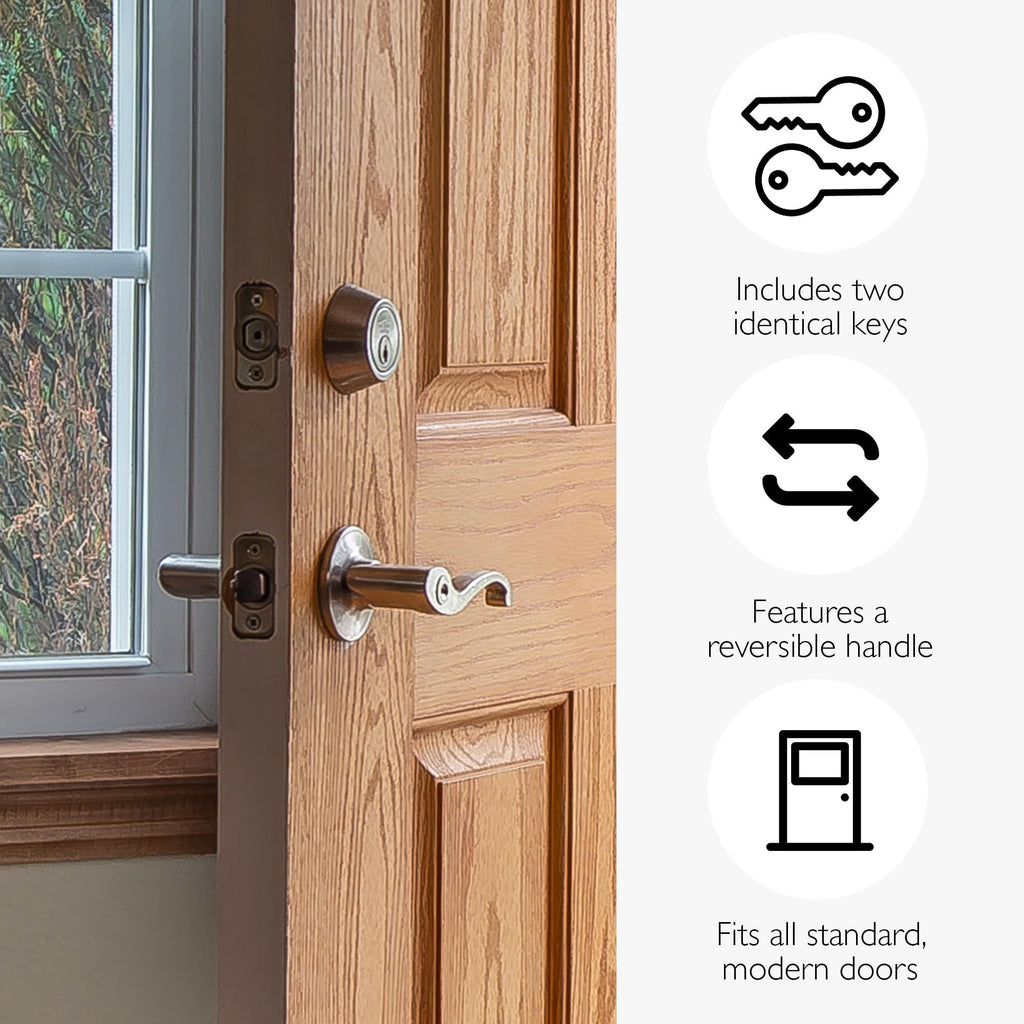 Scroll Keyed Entry Door Lever, Satin Nickel