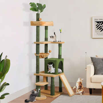 Tall Cat Tree Tower with Leaves for Indoor Cats