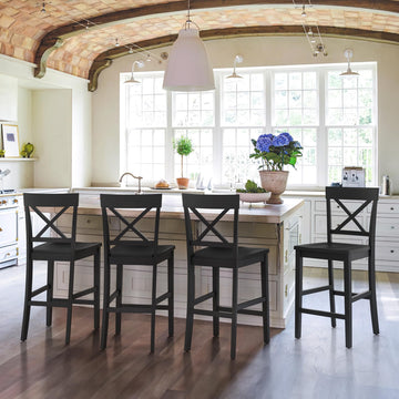 Bar Stools Set of 4, 24" Wooden Barstools with X Back, Black
