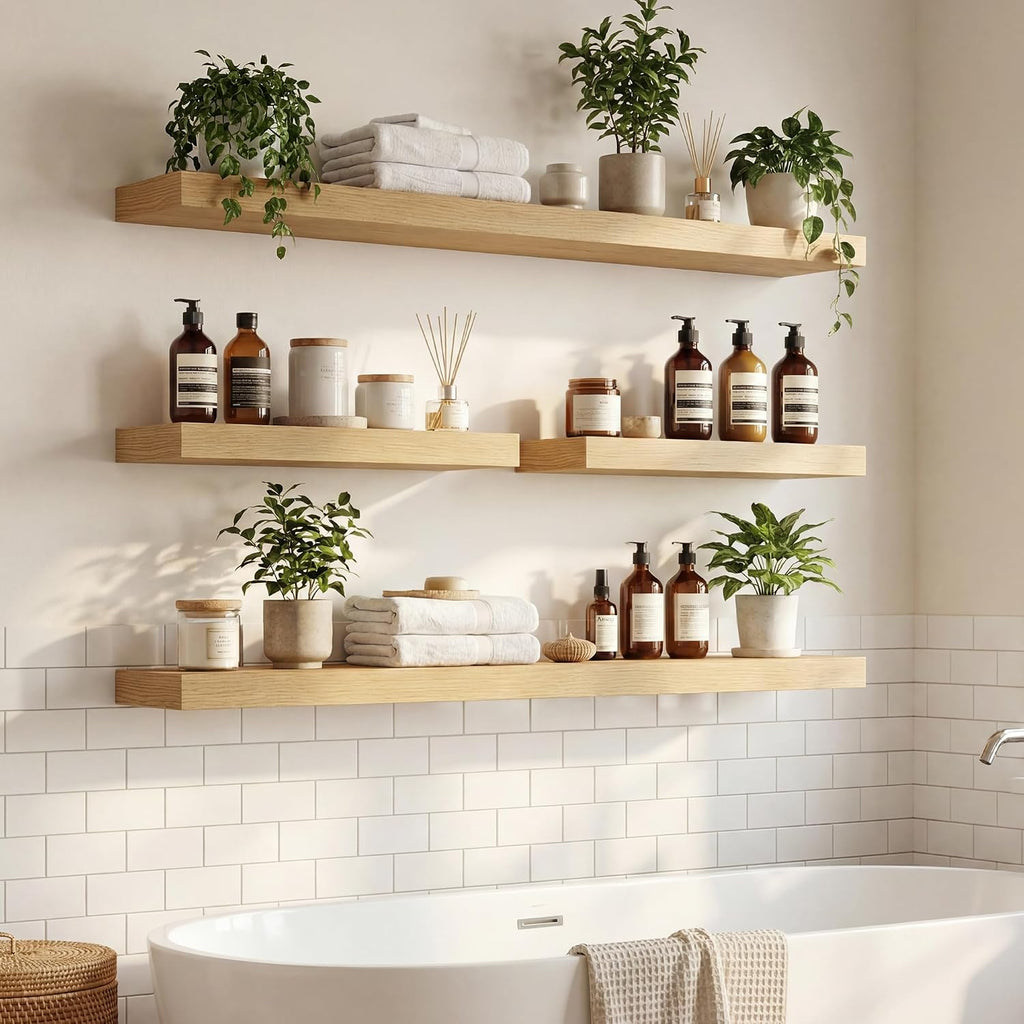 48 inchs Floating Shelves for Wall Mounted Set of 2,Rustic Wood Floating Shelf with Invisible Brackets for Small