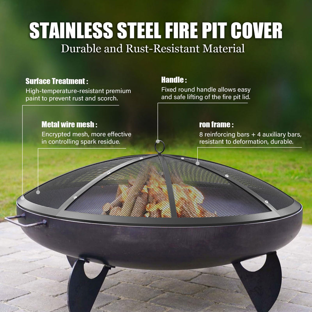 RAY Fire Pit Spark Screen, 30 Inch with Handle & Poker