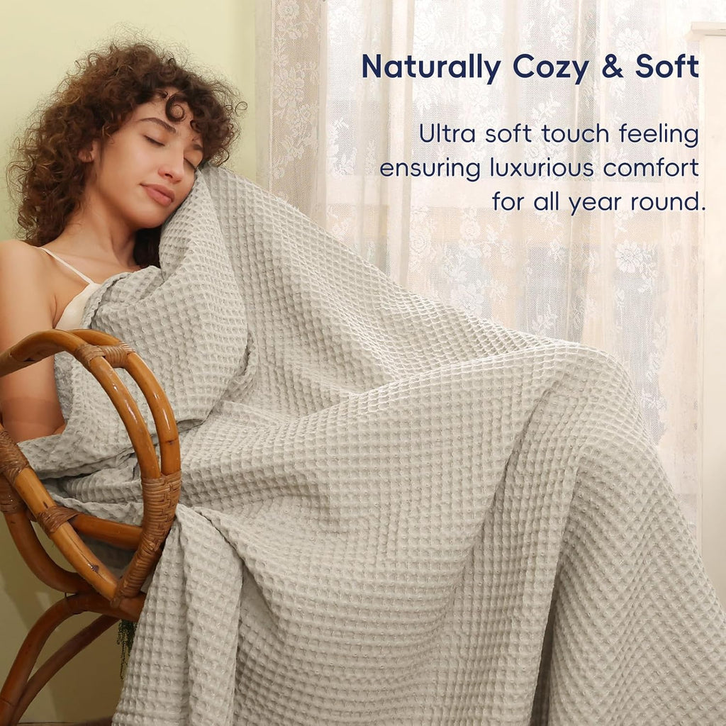 Ultra Soft Waffle Weave Blanket Throw Blanket, Lightweight Breathable Cooling Skin-Friendly Throw for Spring Summer