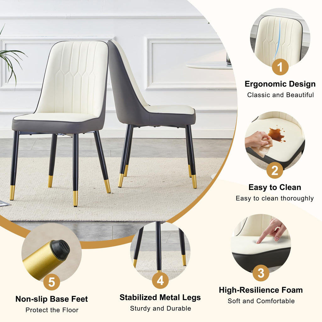 Modern Dining Table Set for 6, 7 Piece Dining Room Table Set, White Marble Dining Room Table Set for 6, 63" Rectangule