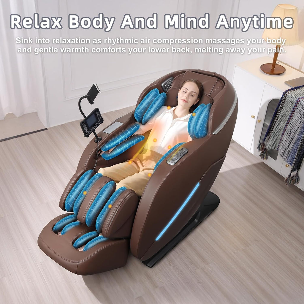 A303C 4D Massage Chair Full Body, Zero Gravity, 55" SL Track, Brown | App and touchscreen control, body scan, 12