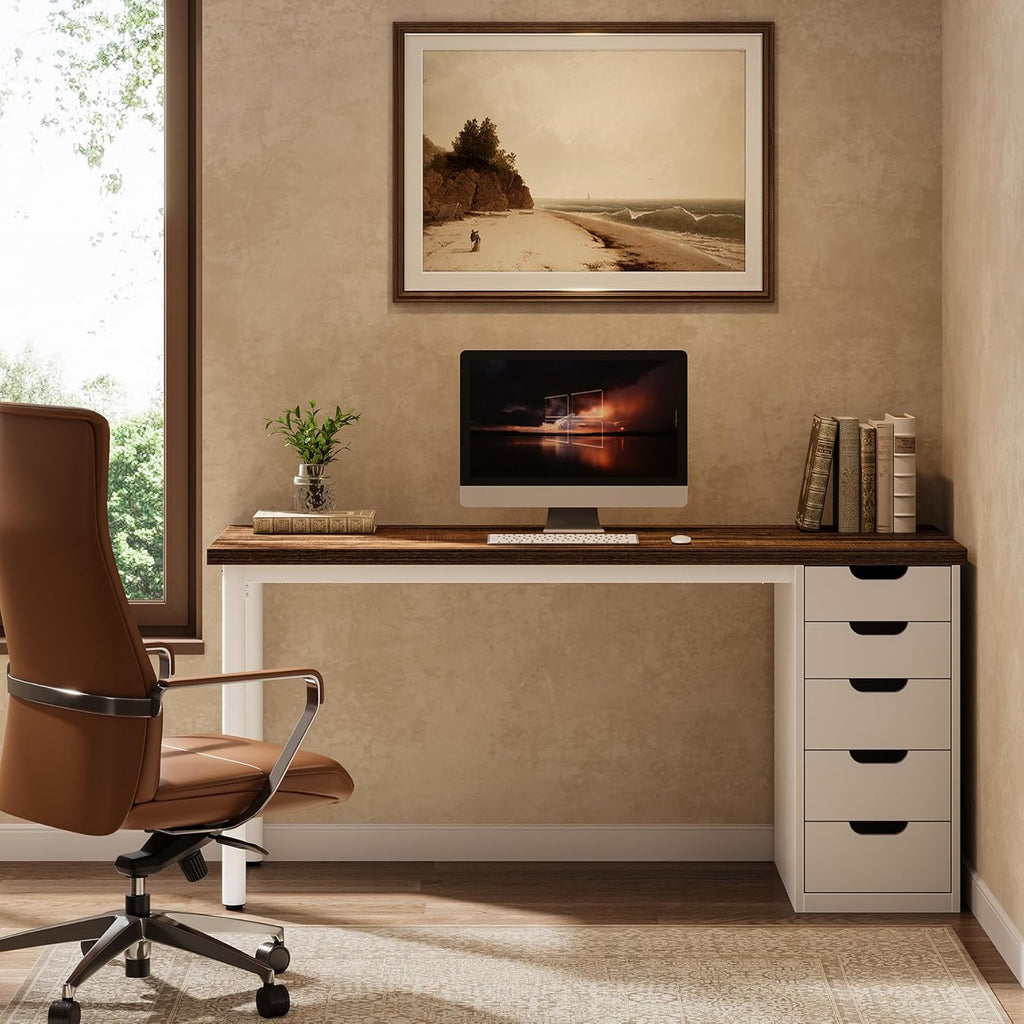 Modern Simple Computer Desk, 47 Inches PC Desk with 5 Reversible Drawers
