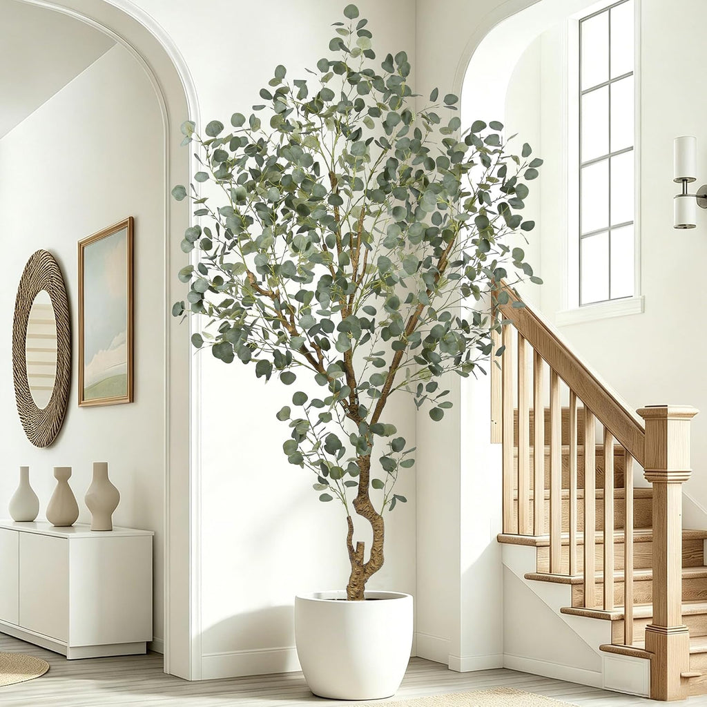 7FT Faux Eucalyptus Tree with Realistic Green Silver Dollar Leaves