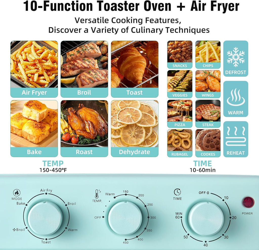 Air Fryer Toaster Oven Combo, Retro Convection Oven Countertop,16QT Small Toaster Oven, 4-slices or 9" Pizza,Bake