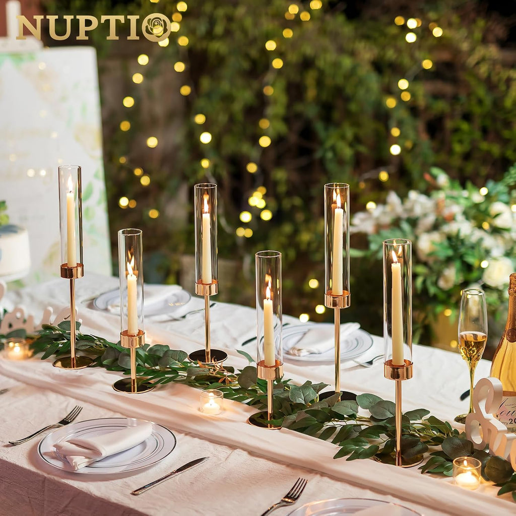 Hurricane Candle Holder for Candlestick: 6 Pcs Gold Taper Candlestick Holders - Tall Modern Candles Stick Decor with