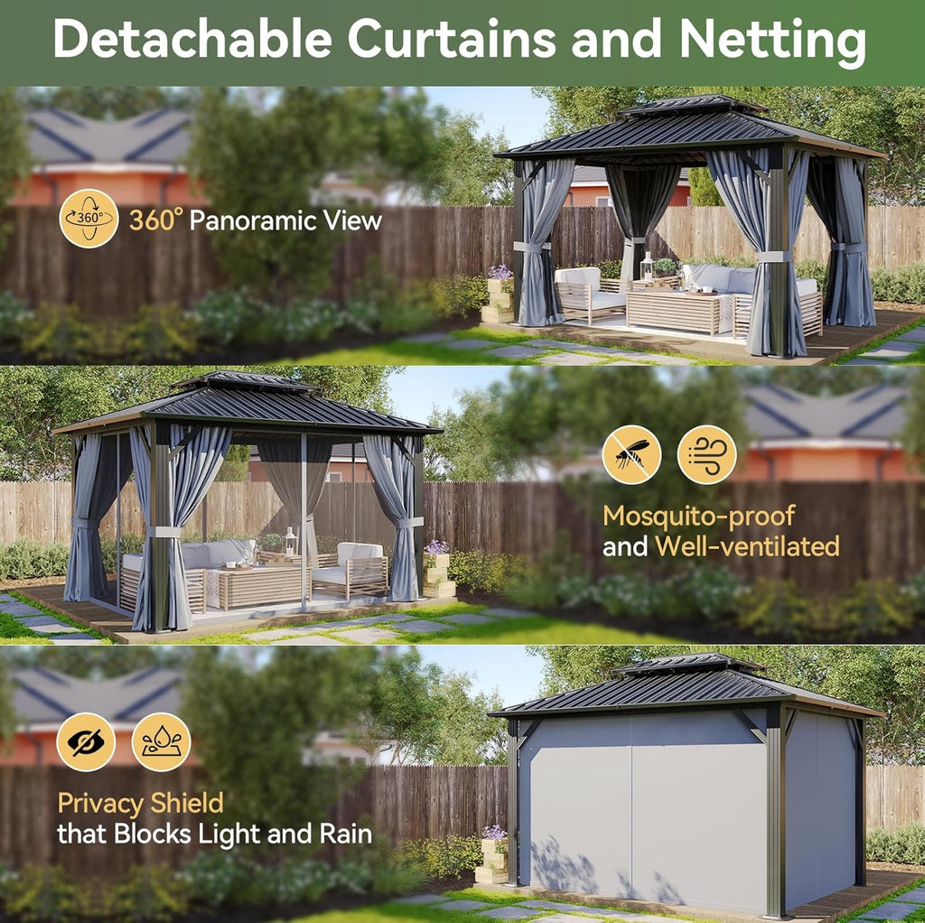 Hardtop Gazebo 10x12, Aluminum Frame Canopy with Double Galv - Image 4