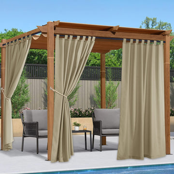 Patio Curtains Outdoor Waterproof 84 inch Long 2 Panels=110" Wide, Tab Top Thermal Insulated Water Resistant Outdoor