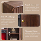 70 Inch Modern Fireplace TV Stand for TVs up to 80 Inches, Fluted Entertainment Center with 36 Inch Electric Fireplace, Curved Wood Media Console with Adjustable Shelves, Brown