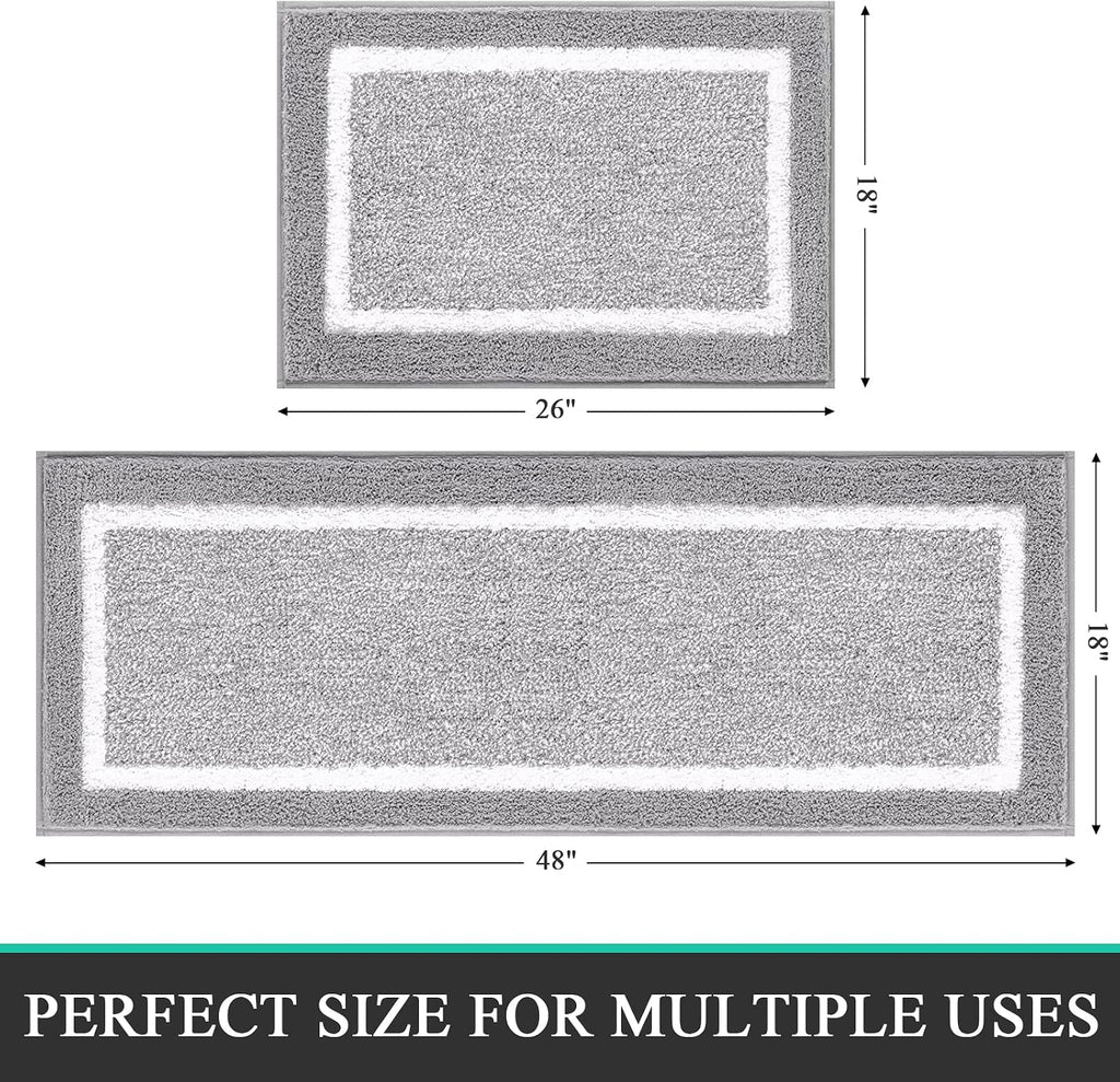 Bathroom Rugs Sets 2 Piece, Non Slip Washable Bath Mat, Light Grey | Soft Plush Microfiber, Super Absorbent Floor