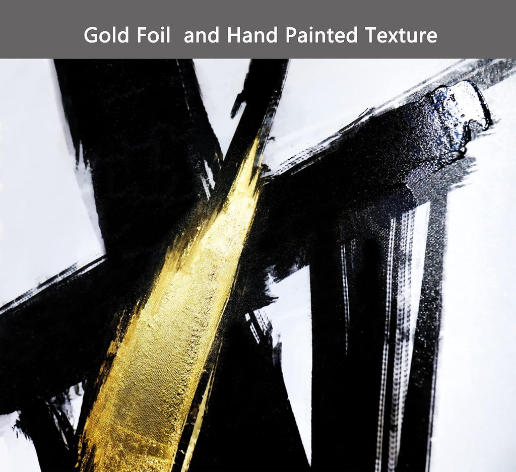 Hand Painted Blue and Gold Abstract Canvas Wall Art Heavy Textured Blue and White Wall Decor with Gold Foil Bedroom