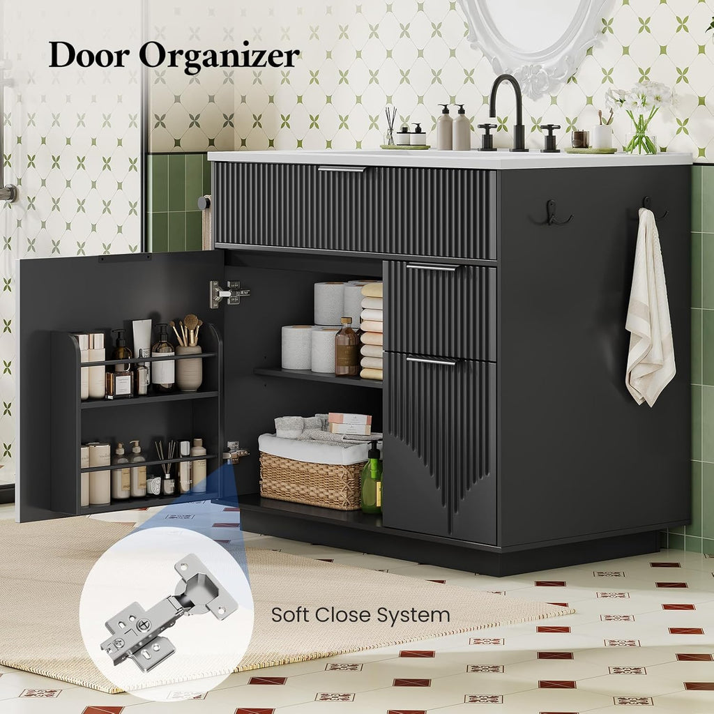 31" Fluted Freestanding Bathroom Vanity with Sink - Cabinet with Door Storage & 3 Drawers