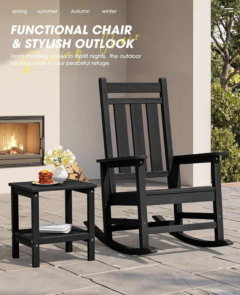Oversized Outdoor Rocking Chair Set of 2, HDPE Patio Rockers, Black | | All-Weather Patio Rocking Chairs for Porch |