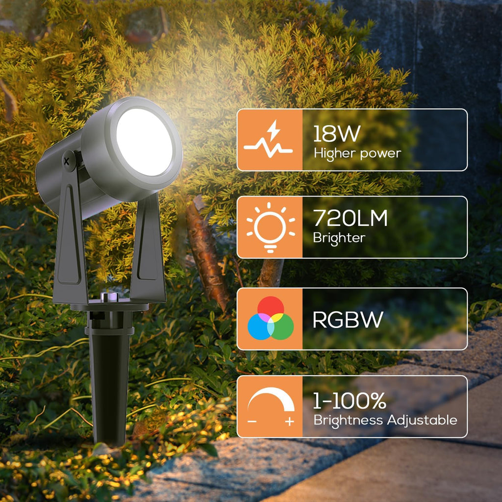 Outdoor Landscape Lighting with Remote, RGBW Color Changing Spot Uplights, 6 Pack