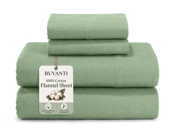 100% Cotton Flannel Sheets Queen Size, Loden Frost, 4 Piece