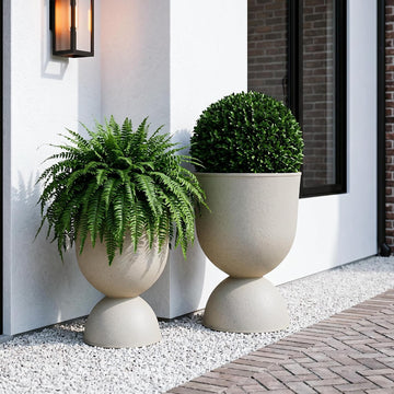 Planters Flower Pots, Large Plastic Urn Planters for Indoor Outdoor Plants, Beige Pedestal Planter 2 Pack, 18 Inch+23