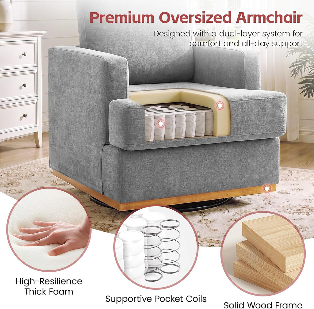 Swivel Accent Chair, 360° Swivel Square Armchairs with Deep Seat, Modern Comfy Upholstered Single Sofa Reading Chair