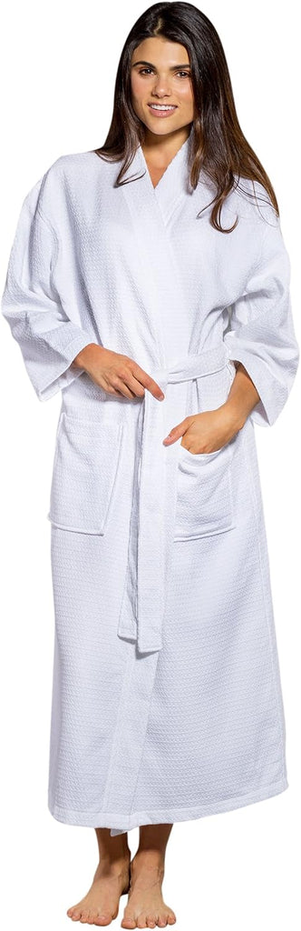 100% Turkish Cotton White Waffle Kimono Unisex Spa Robe