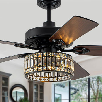 60 Inch Crystal Chandelier Ceiling Fans with Lights Black Large Modern Ceiling Fans Quiet and Reversible DC Motor 6