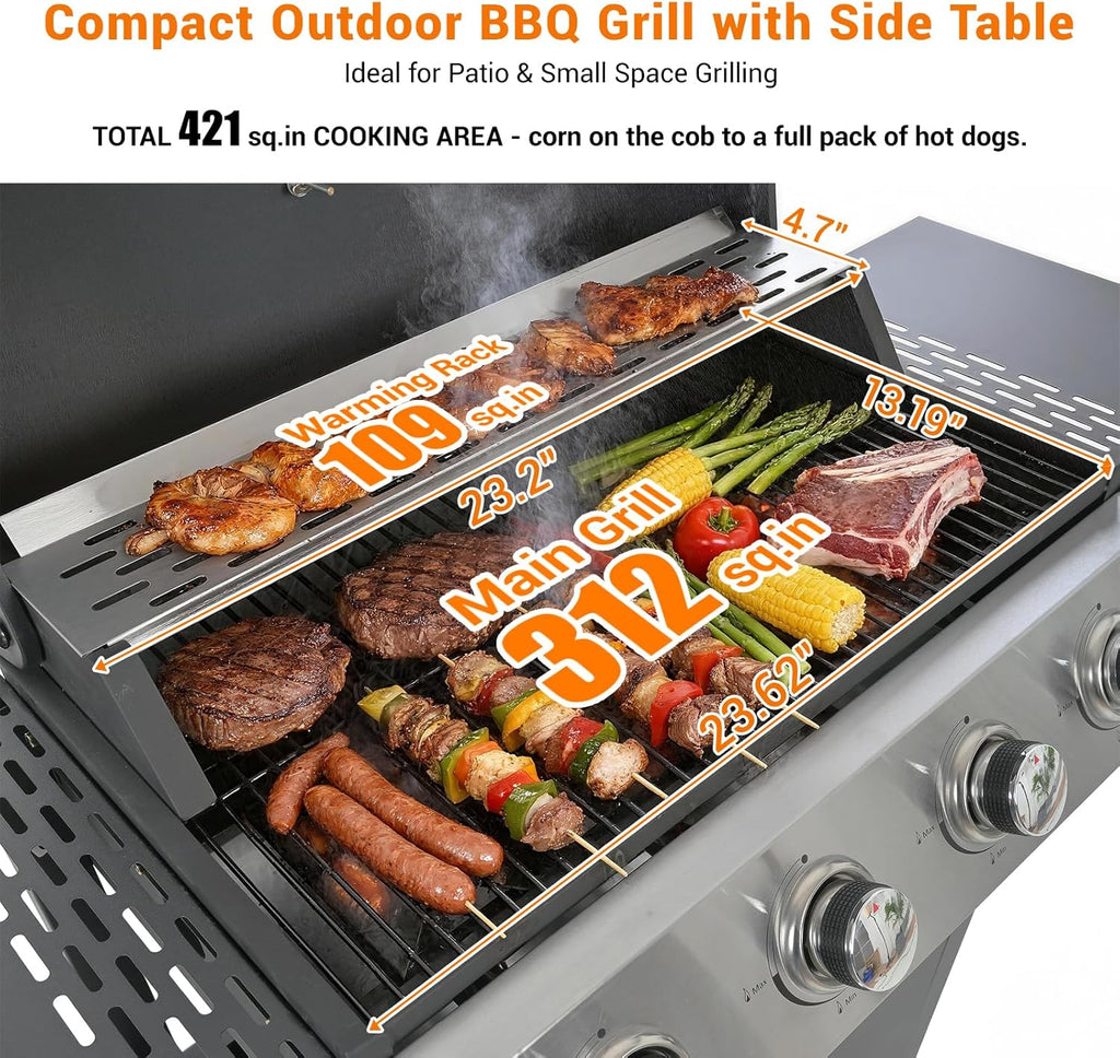 4-Burner Propane Gas Grill with Side Burner and Cover, 51,000 BTU Outdoor BBQ Grill, 452 Sq. In. Cooking Area for Patio and Backyard