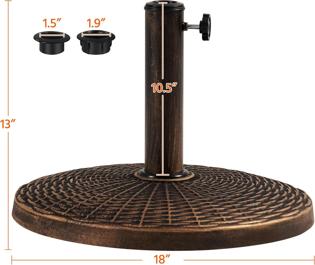 22 lbs Heavy Duty Outdoor Umbrella Base 18" Round Patio All-Weather Umbrella Stand Market Umbrella Base Bronze