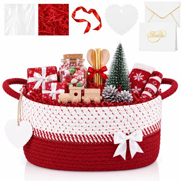 Woven Gift Basket Empty, 14 x 10 x 5.5 in Red Christmas Baskets