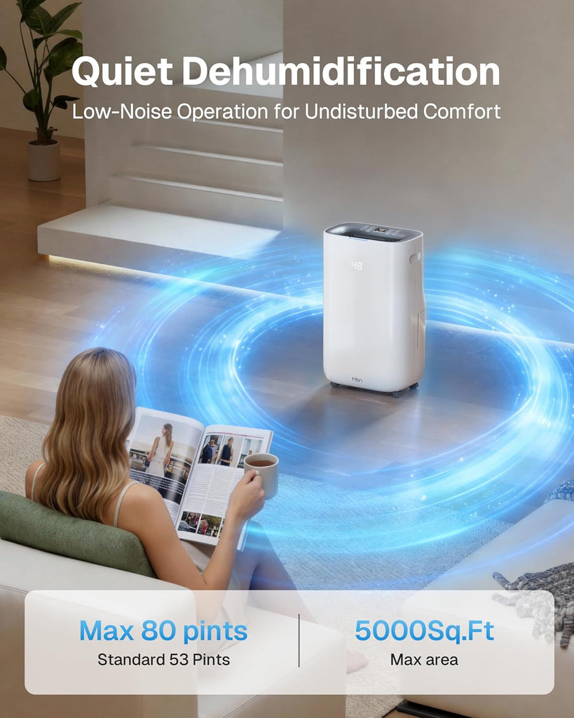 4500 Sq.Ft Dehumidifier for Basement and Large Rooms Max 80 Pint/Day Dehumidifiers with Drain Hose Smart Humidity