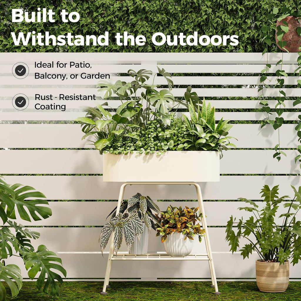 Metal Plant Stand 2 Tier Plant Stand Indoor Outdoor White | Plant Shelf for Tall Plants Plant Table and Display Stand