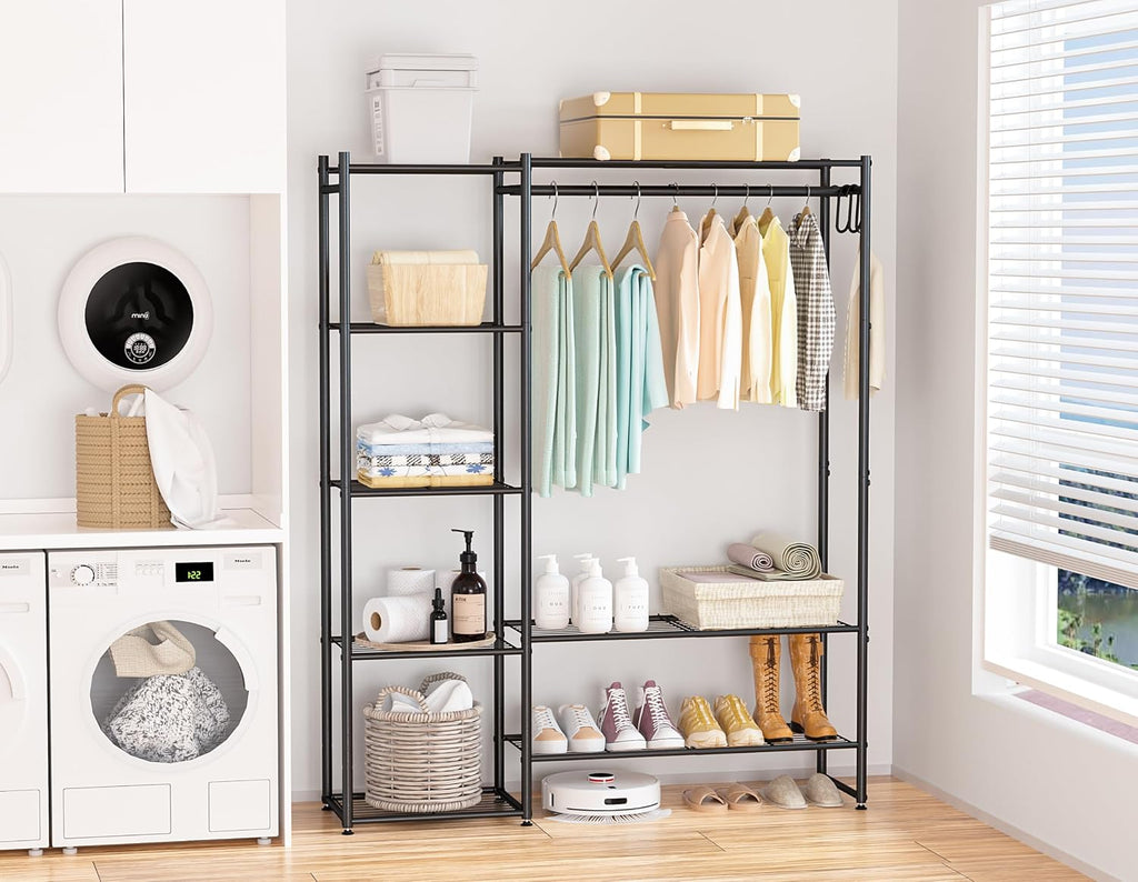 Closet Wardrobe, Closet Organizers and Storage System, Metal Clothes Rack | All in one, With 4 Tiers Shelves