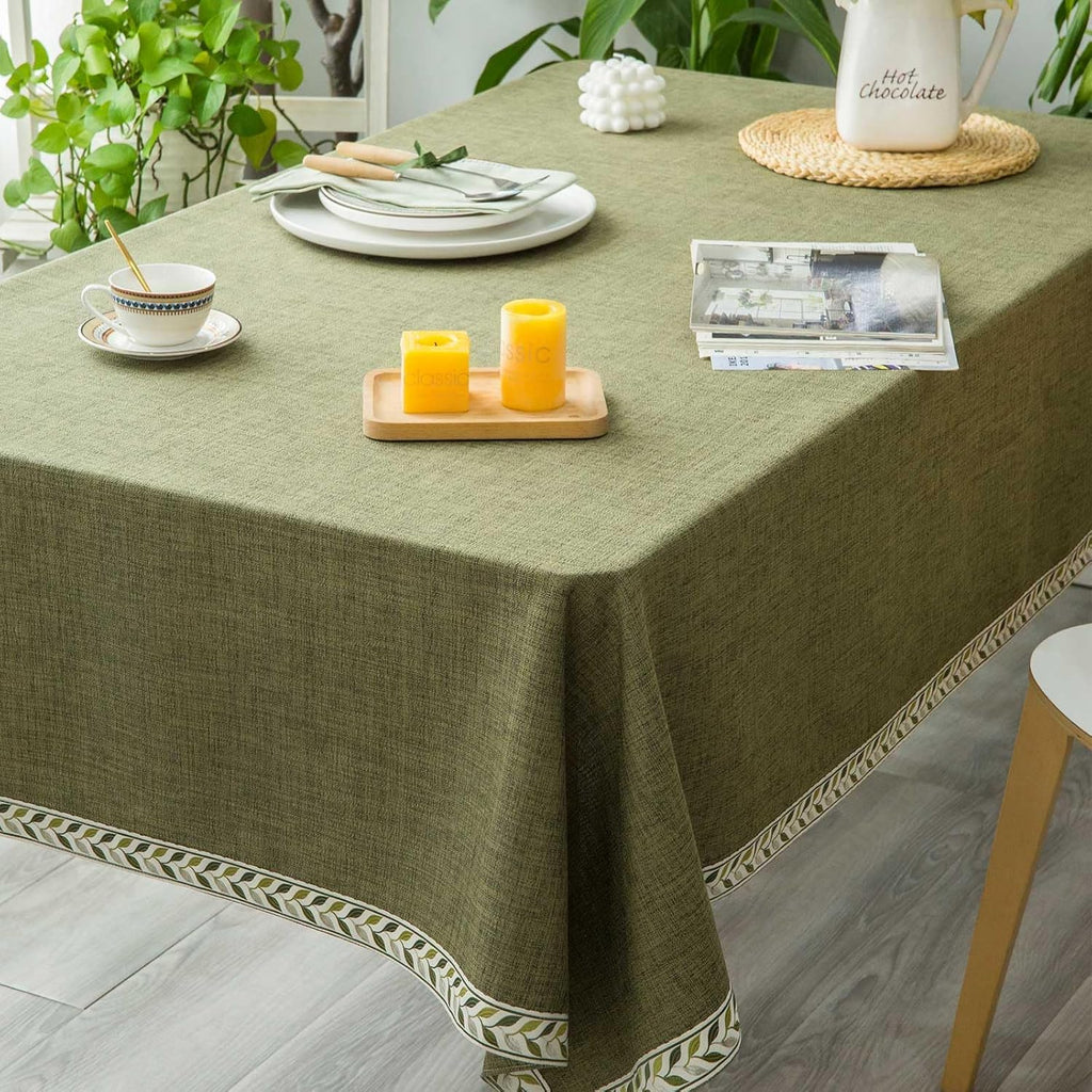 Textured Table Clothes Linen Style Rustic Washable Tablecloth Jacquard Trim Rectangle Table Cloth,Ob