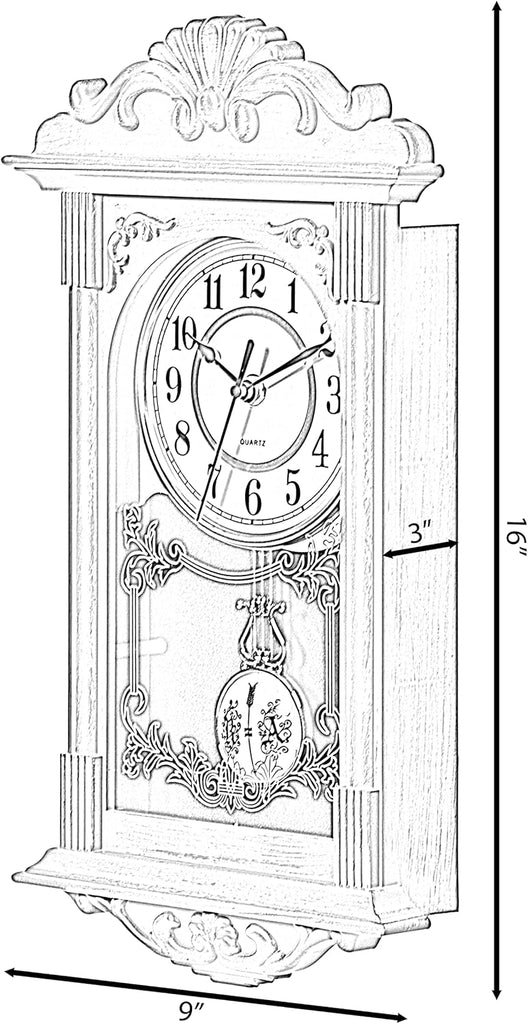 Vintage Grandfather-Style Wall Clock with Wood-Effect Plastic Pendulum Battery-Operated for Home Decor