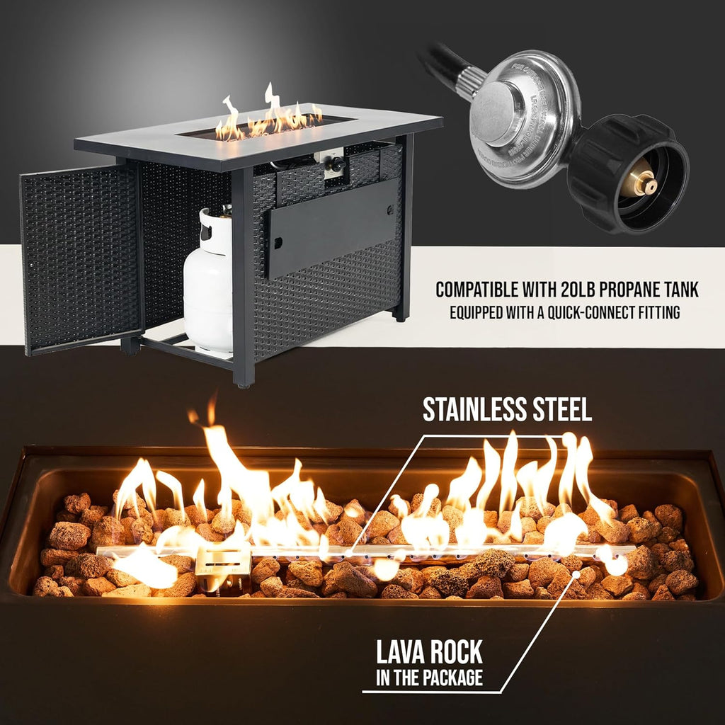 Propane Fire Pit Table - Rectangle 43 Inch Outdoor Firepit