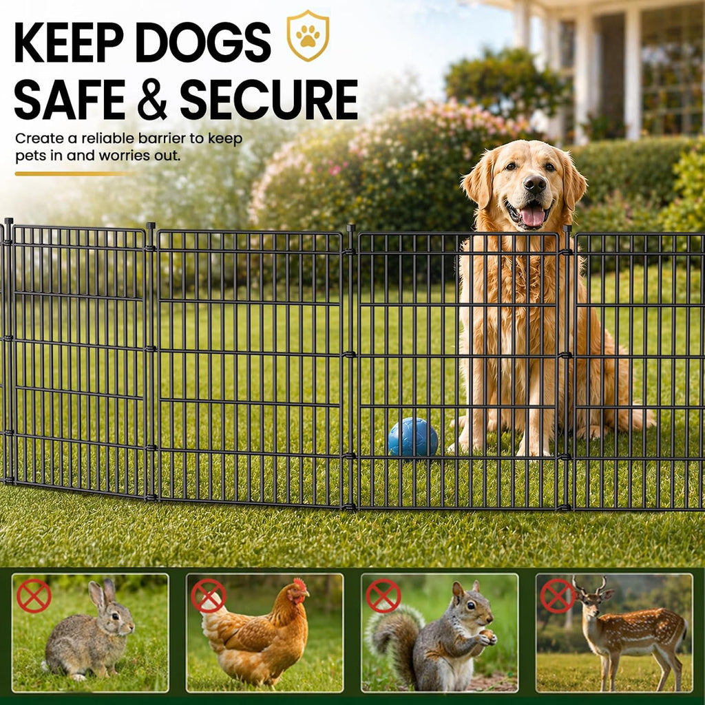 8 Panels No Dig Garden Fence with Gate, 48in(H) × 21ft(L) Decorative Metal Outdoor Dog Fence, Rustproof Pet Fencing