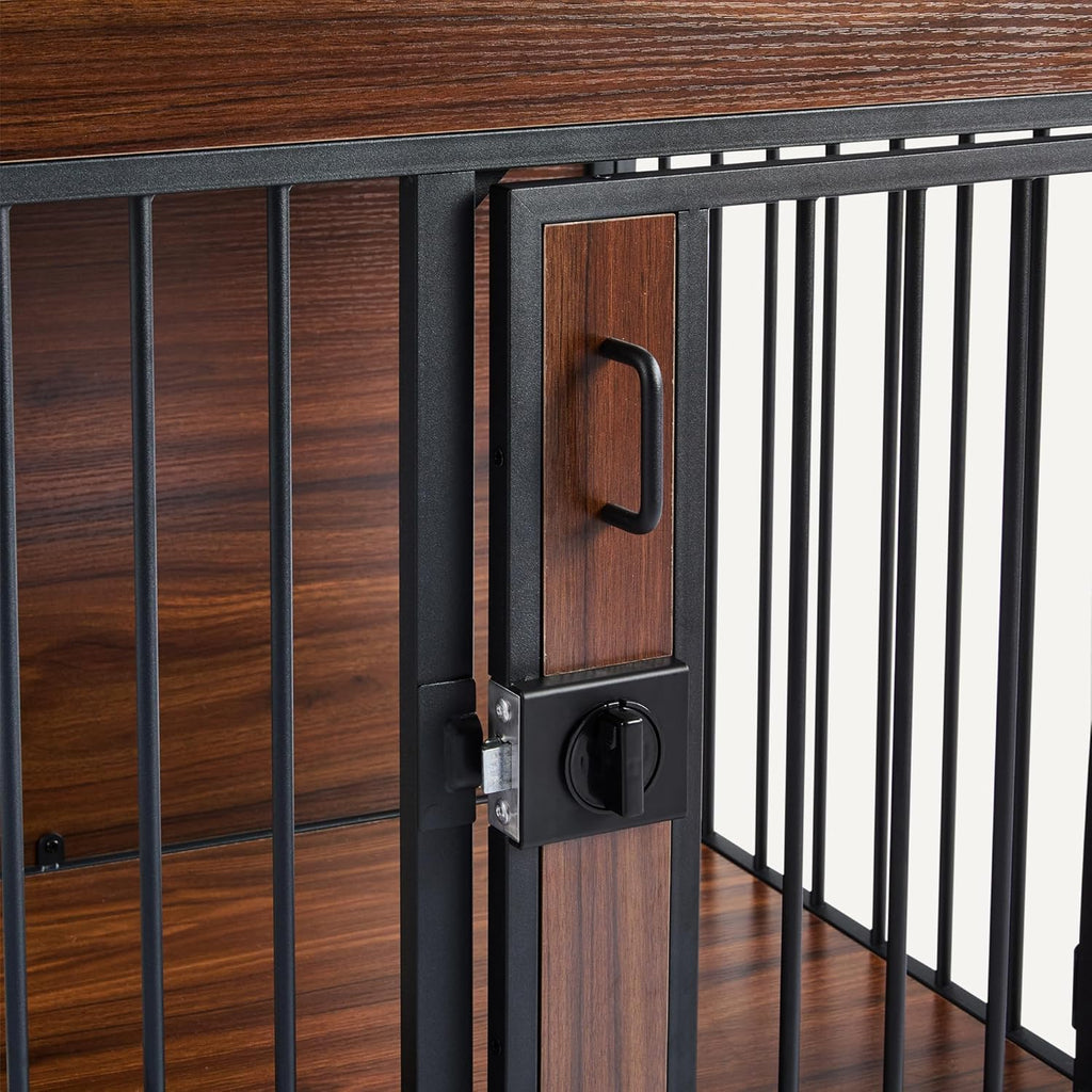 Furniture Style Dog Crate, Sturdy Wooden Pet Kennel, End Table with Space for Pet, Two Bowls Included