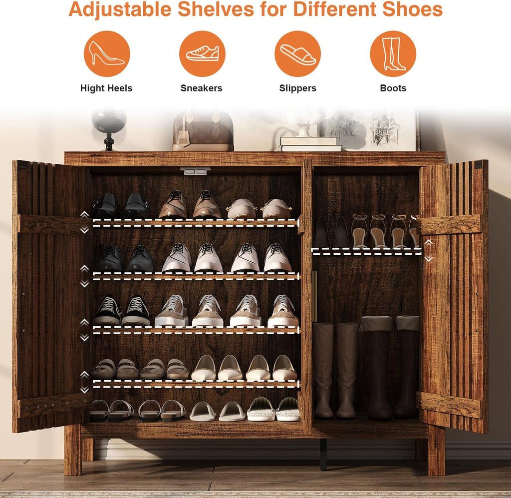 Shoe Storage Cabinet with 3 Shutter Doors, 30 Pairs Shoe Cabinet with Adjustable Shelves, 5-Tier Large Shoe Rack