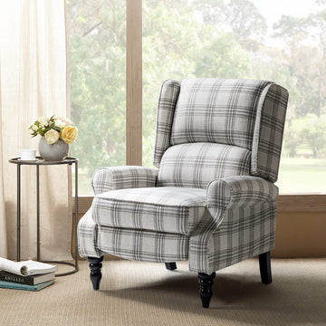 Upholstered Wingback Recliner Chair, Small Adjustable Footrest Push Back Single Reclining Sofa, Mid Century Modern