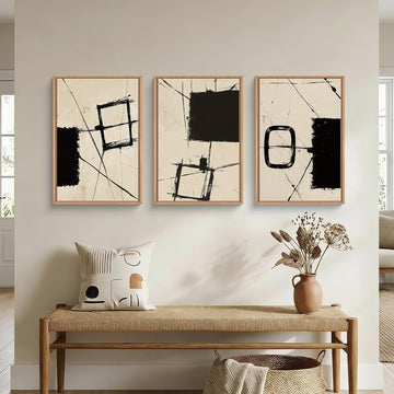 Abstract Neutral Brushstroke Framed Canvas Wall Art Set-16"x24"x3