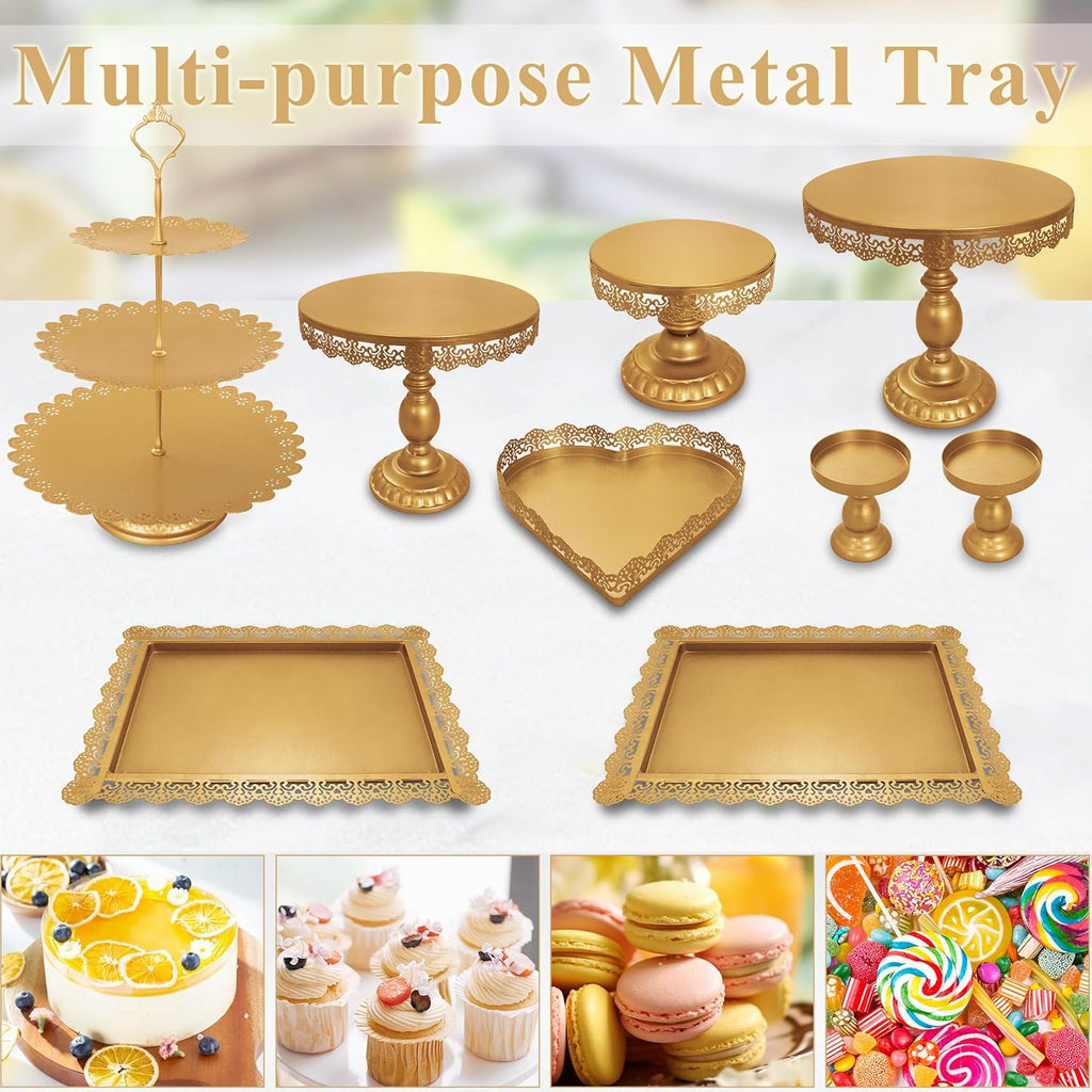 Set of 9 Cake Stands Metal Cupcake Stand Set Multiple Styles Candy Fruit Display Tower Dessert Plate Cake Serving